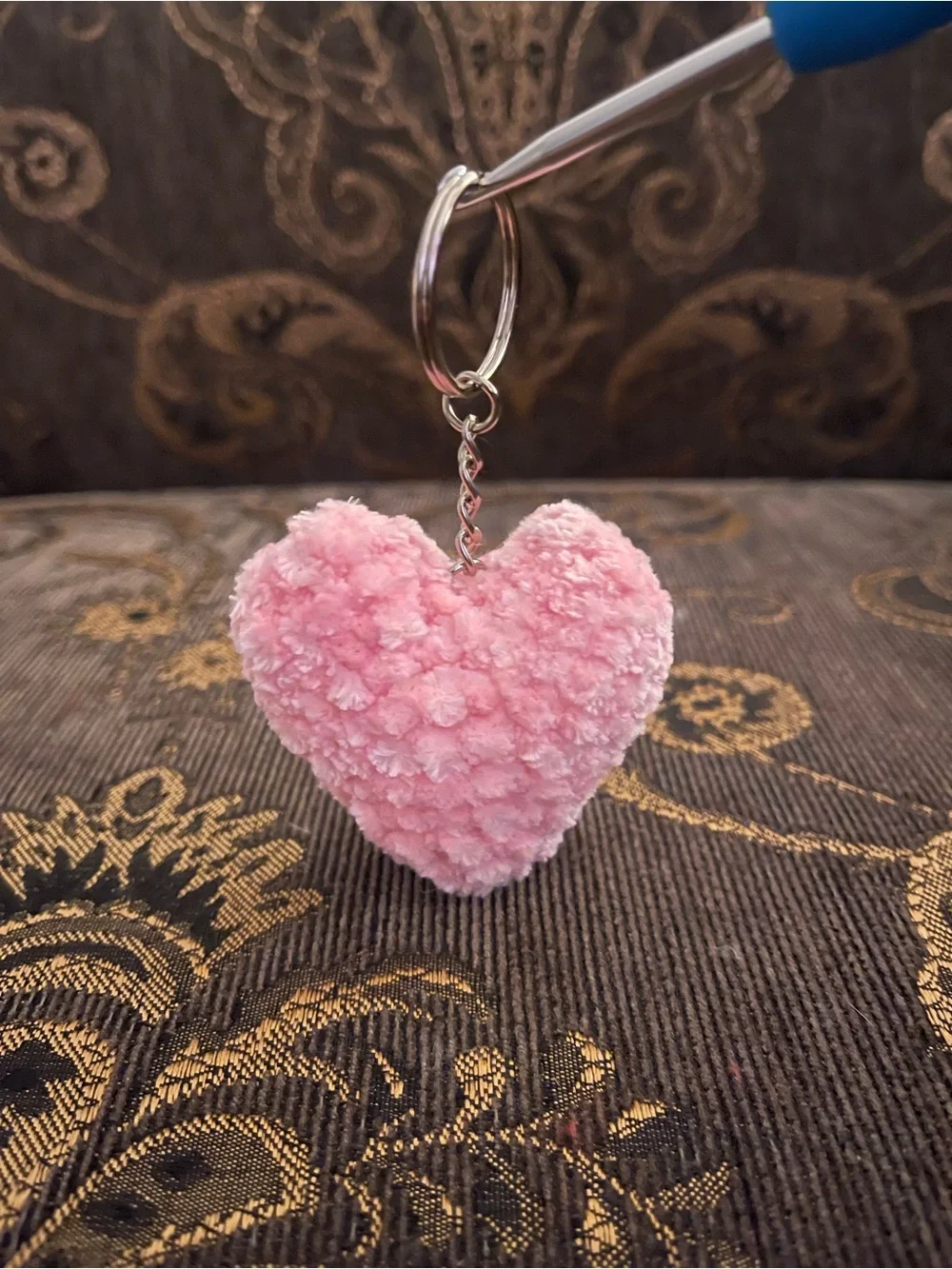 Handmade Plush Pink Crochet Heart Keychain